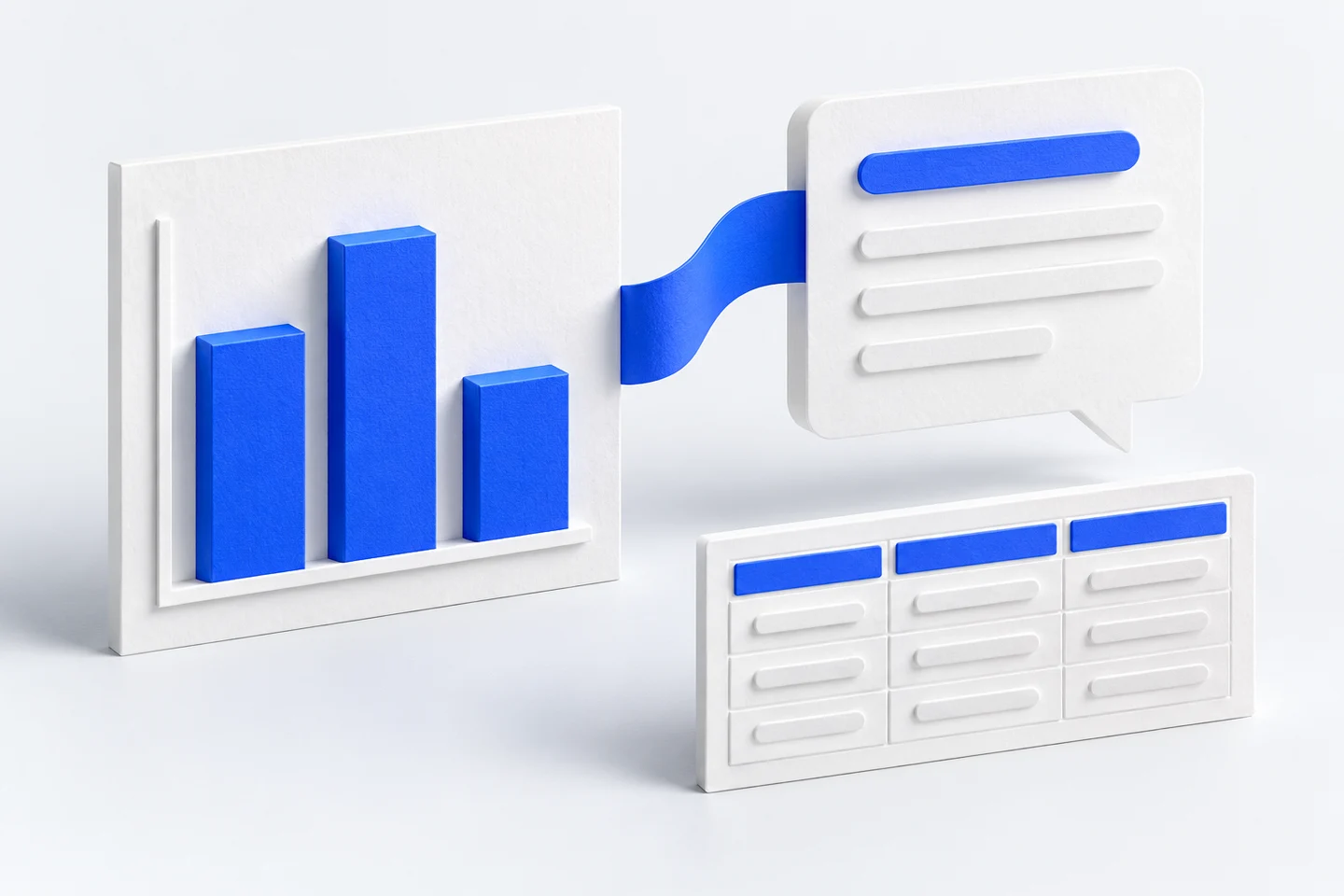 A chart is linked to a description card and a separate data table, showing the three parts of a complete alternative.