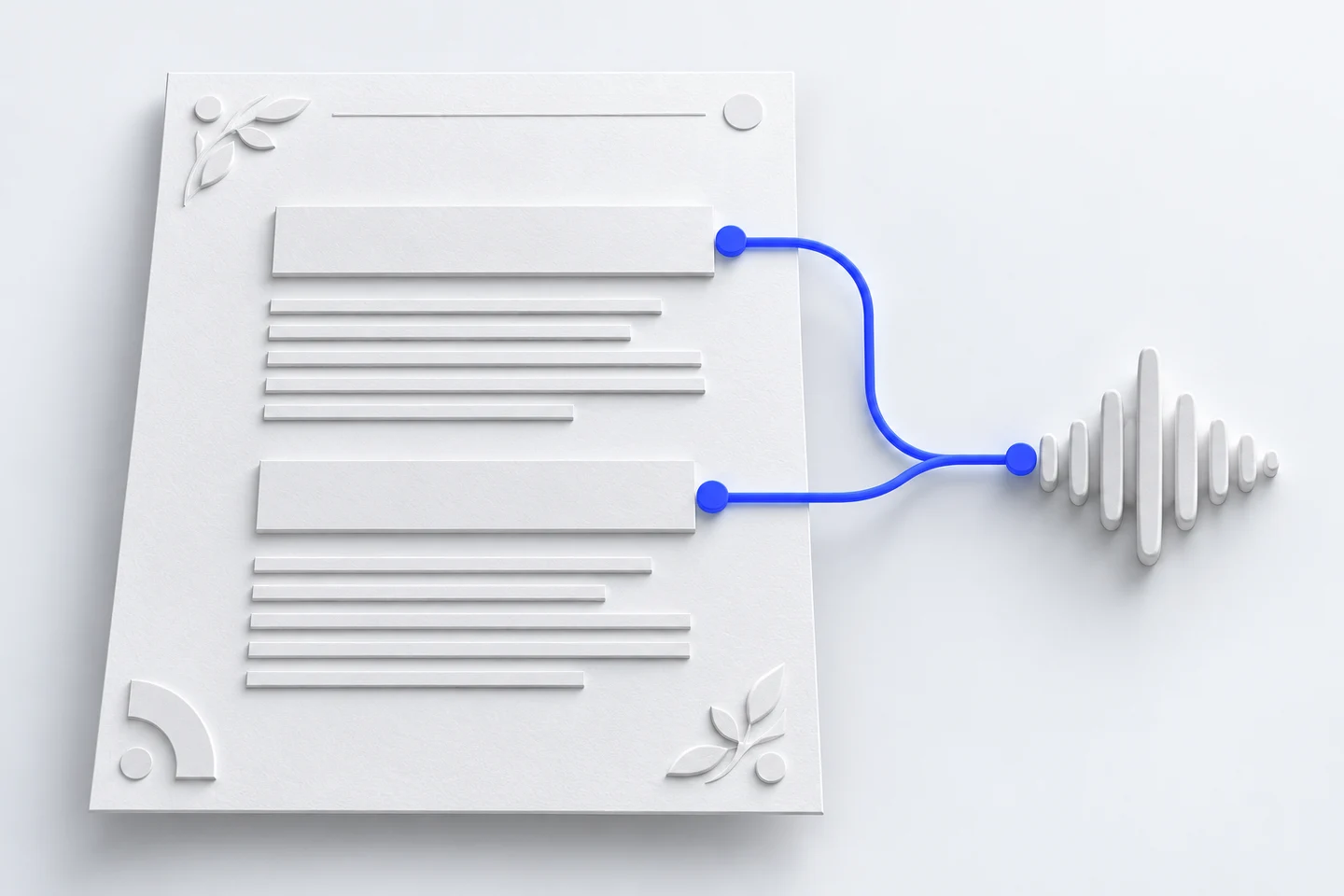 The reading route connects main content to an audio wave while decorative page motifs remain outside it.