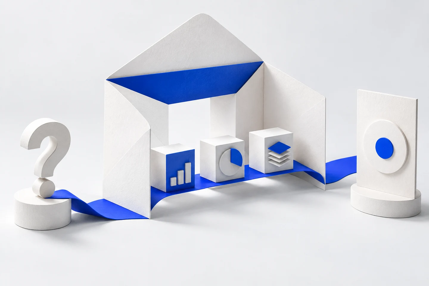 A question mark connects through evidence blocks inside an open paper letter to an answer panel, illustrating an argument supported by evidence.